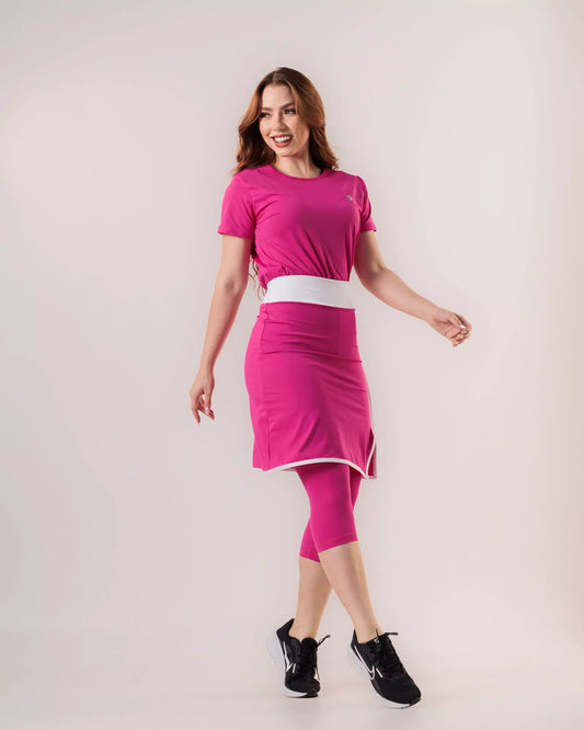 Conjunto Camisa e Capri Saia Enviesada Poliamida